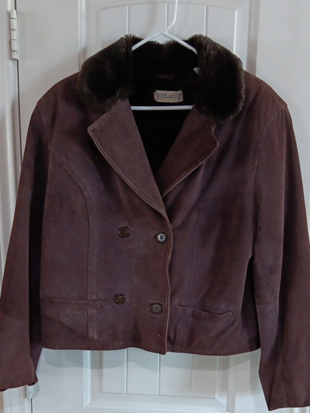 Vintage Marsh Landing Brown Genuine Suede Jacket Faux Fur Collar M